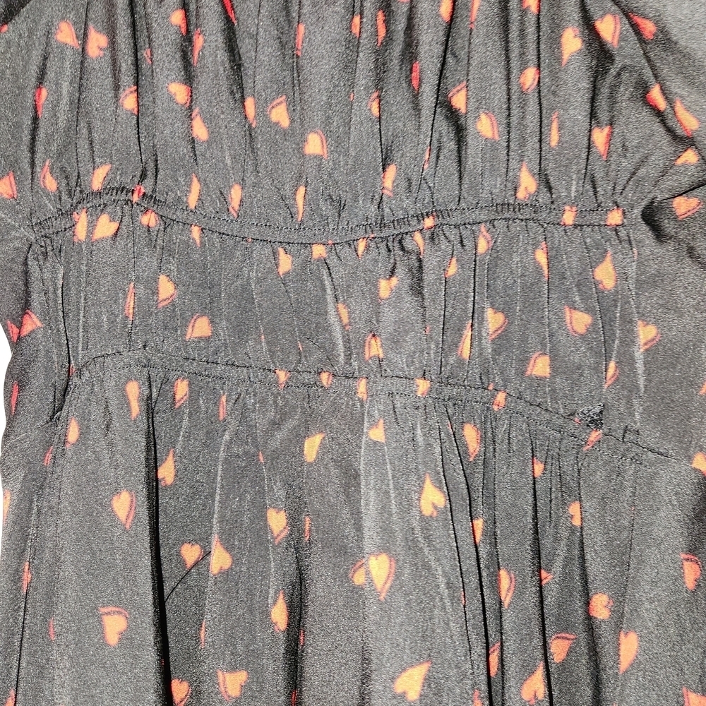 Inspired Hearts Black Dress With Red Hearts Size L Puffy Ruffle Sleeves & Neck - Picture 8 of 11